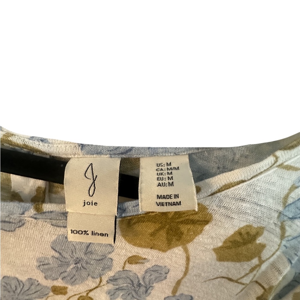 Joie Floral Linen Blouse in Blue and Olive Green